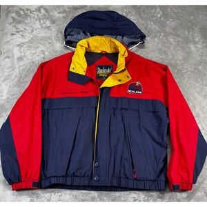 Dunbrooke Windbreaker Jacket Mens XL Red Navy Blue Good Vintage Schlage Hooded